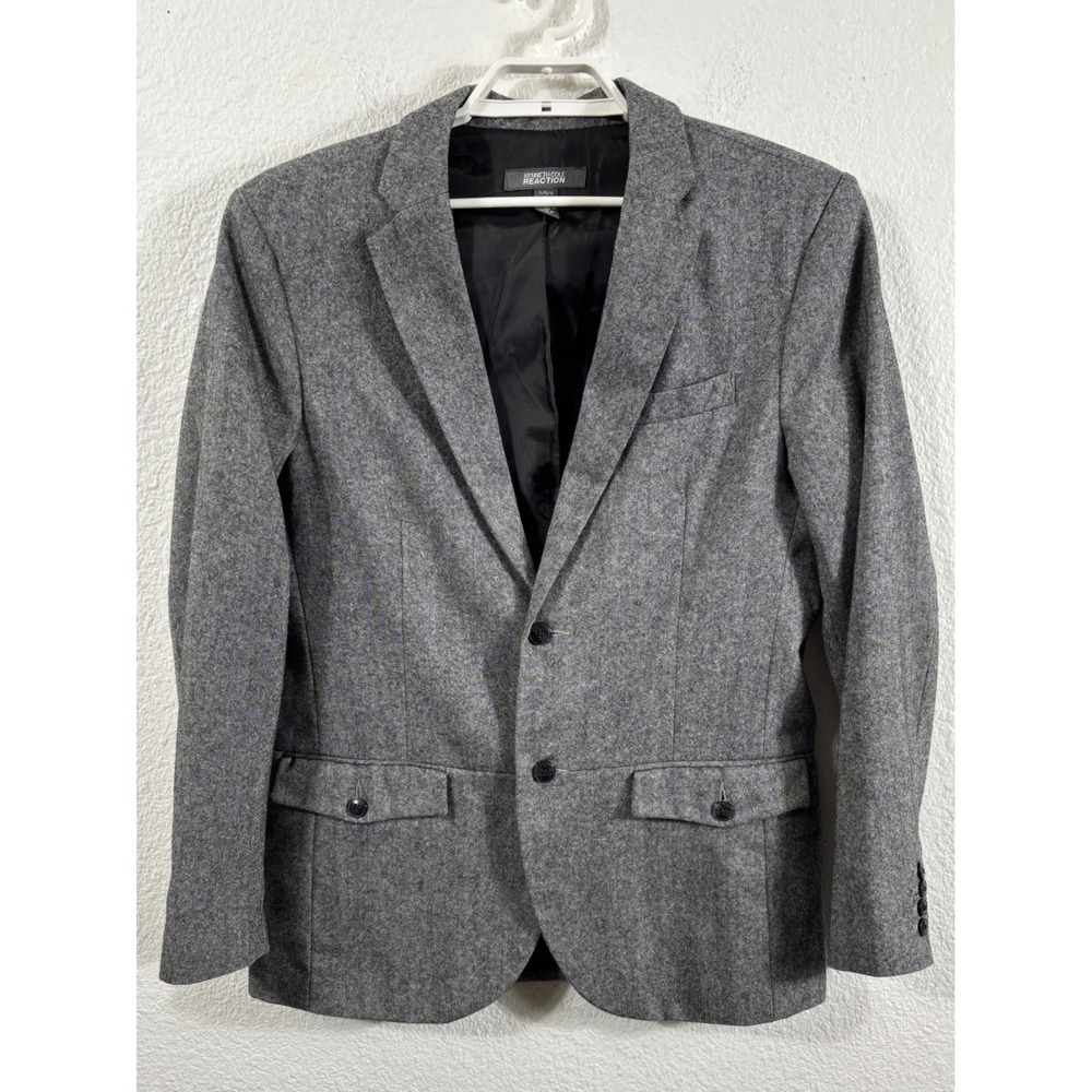 Kenneth Cole Reaction Mens Blazer Jacket Gray Heathered Wool Blend Size 44 Large